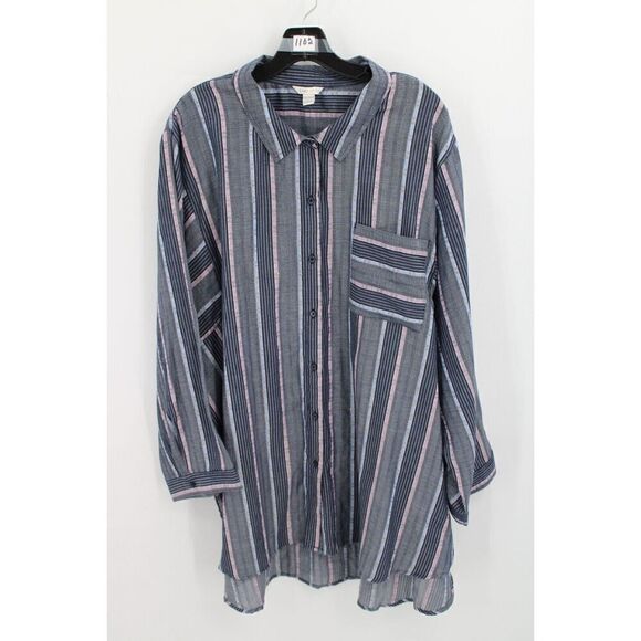 CATO WOMENS PLUS SIZE SPRINGFORWARD PITCH NAVY LONG SLEEVE SHIRT NWT - Picture 1 of 9